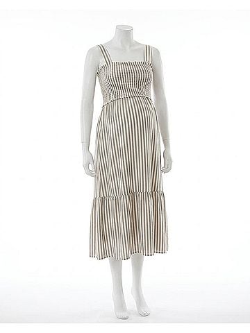 Ripe maternity Ollie Striped Smocked Maternity Dress in Black (view 1)