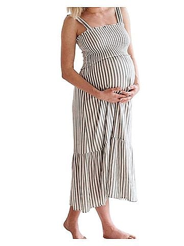 Ripe maternity Ollie Striped Smocked Maternity Dress in Black (view 2)