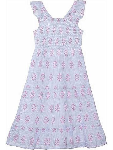 Hatley Girl's Wildflower Seersucker Smocked Dress 2 Mo in Blue (view 1)