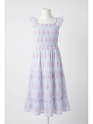 Hatley Girl's Wildflower Seersucker Smocked Dress 2 Mo in Blue (view 2)