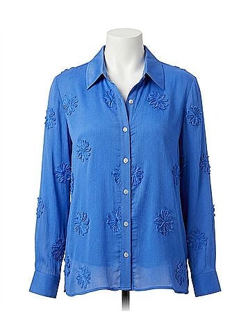 MULTIPLES Button Front Top With Floral Trim And Knit Tank in French Blue (view 1)