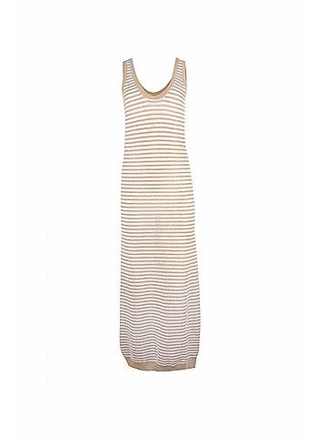 Brunello Cucinelli Lurex Tank Dress in Camel/White (view 1)
