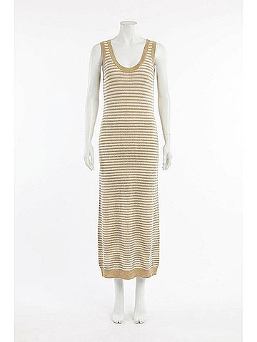 Brunello Cucinelli Lurex Tank Dress in Camel/White (view 2)