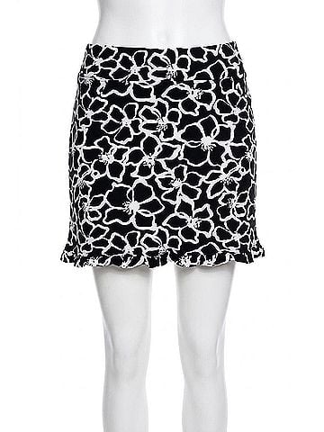 MULTIPLES Elastic Waist Ruffle Hem Skort in Black/White Print (view 1)