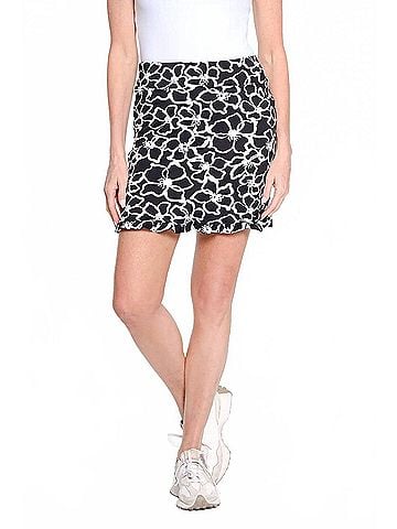 MULTIPLES Elastic Waist Ruffle Hem Skort in Black/White Print (view 2)