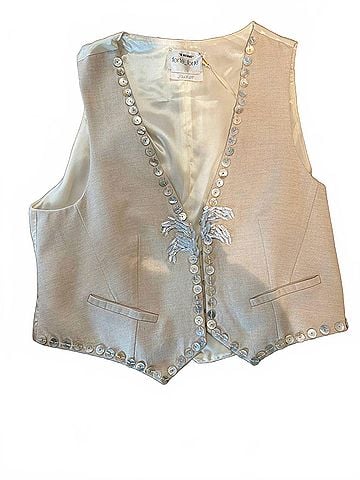 forte_forte Women's Viscose Wool Slub Pearl Embroidered Vest in Dune (view 1)