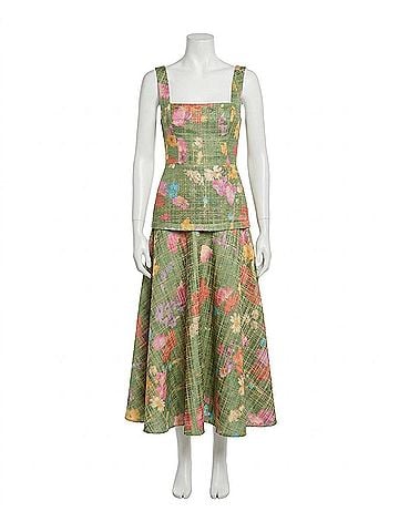 Lela Rose Floral Raffia Square Neck Dress in Cactus (view 1)