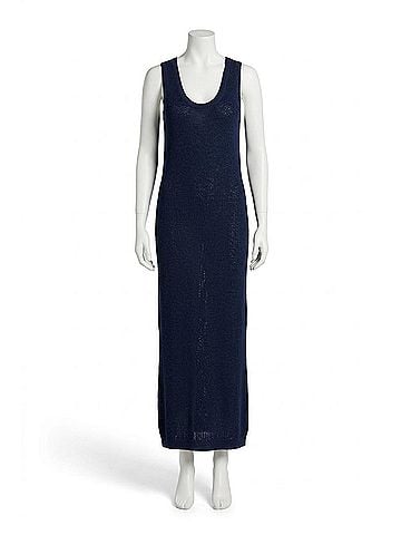 Brunello Cucinelli Textured Open Knit Ankle Tank Dress in Blue (view 1)