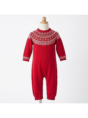 Hatley Girl's Fair Isle Sweater Romper in Red (view 2)