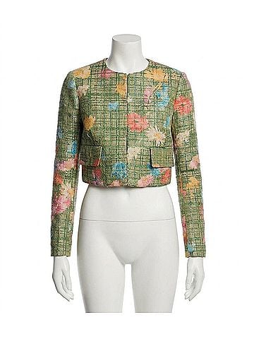 Lela Rose Floral Raffia Jacket in Cactus (view 1)