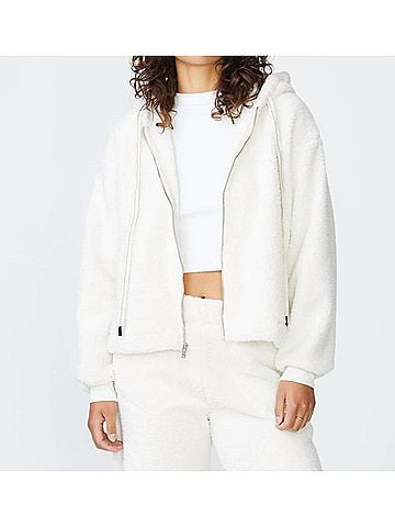 Stateside Double-Face Sherpa Hooded Jacket in Winter Sky (view 2)
