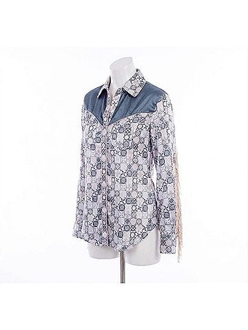 Scully Leather Long Sleeve Fringe Top in Ivory Multi (view 1)