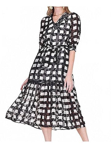 Jade Trimmed V-Neck Maxi Dress in Checkerboard (view 2)