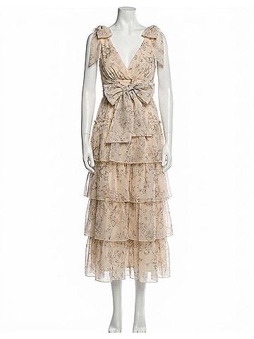 J.NNA Floral Tiered Midi Dress in Peachy Cream (view 1)