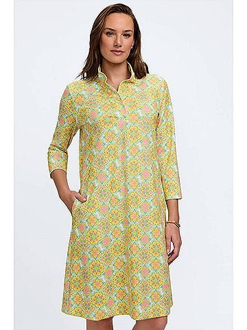 Foxcroft Tammy Sicilian Tile Dress in Yellow Multi (view 2)