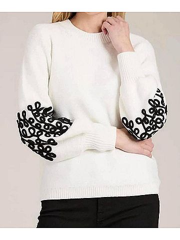 Tyler Boe Soutach Trim Long Sleeve Sweater in Ivory (view 2)