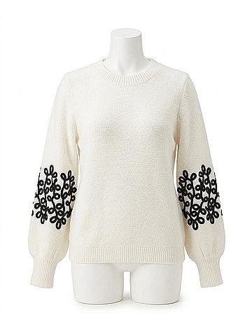 Tyler Boe Soutach Trim Long Sleeve Sweater in Ivory (view 1)