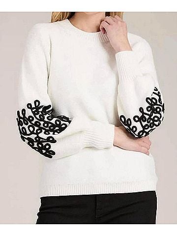 Tyler Boe Soutach Trim Long Sleeve Sweater in Ivory (view 2)