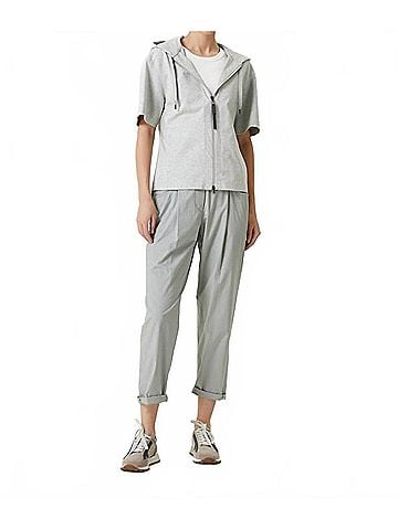 Brunello Cucinelli Hooded Zippered Sweatshirt in Light Gray (view 2)