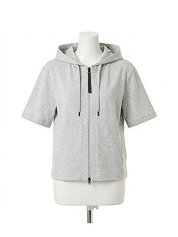 Brunello Cucinelli Hooded Zippered Sweatshirt in Light Gray (view 1)