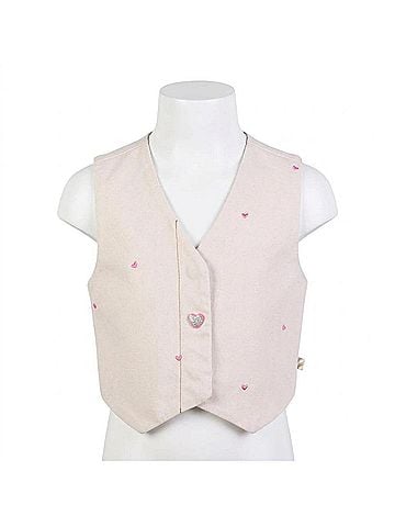 Billie Blush Girls' All Over Embroidered Heart Vest in Light Beige (view 1)