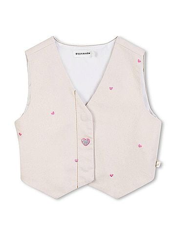 Billie Blush Girls' All Over Embroidered Heart Vest in Light Beige (view 2)