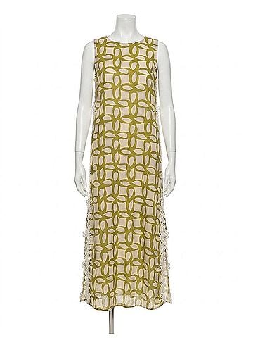 Oddi Geometric Printed Sleeveless Midi Dress in Green Apple (view 1)