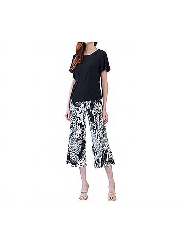 Clara Sun Woo Flounce Sleeve Stitch Overlay Top in Black (view 2)