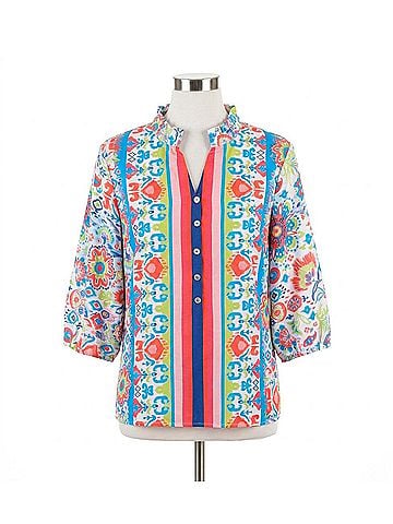 MULTIPLES 3/4 Puff Sleeve Top in Multi (view 1)