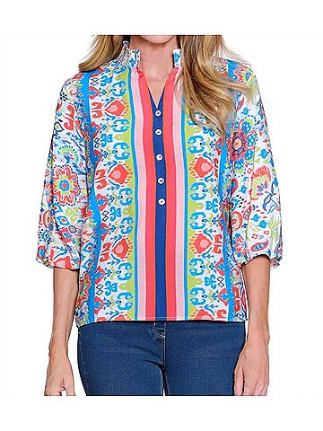 MULTIPLES 3/4 Puff Sleeve Top in Multi (view 2)