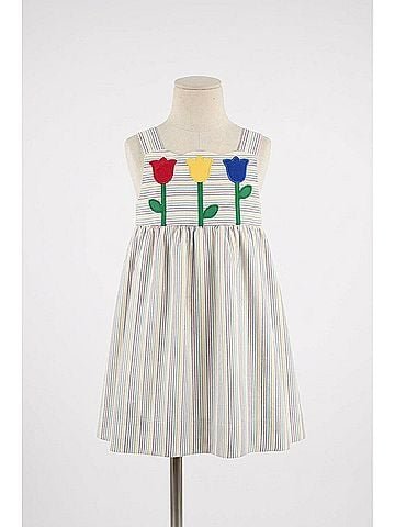 Florence Eiseman Kid's Tulips Stripe Seersucker Dress in Multi (view 2)