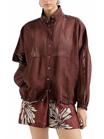 Brunello Cucinelli Women's Cotton Organza Outerwear Jacket in Red (view 2)