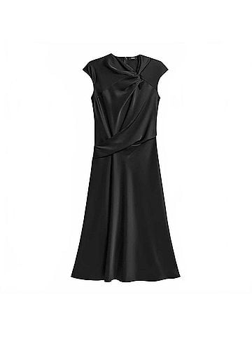 Theory Twist Bodice Satin Midi Dress in Black (view 1)