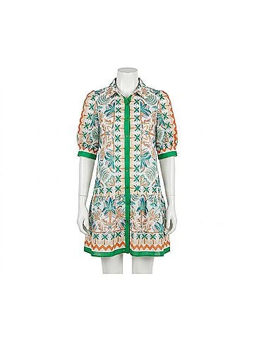 Jade The Tropical Punch Shirt Mini Dress in Green (view 1)