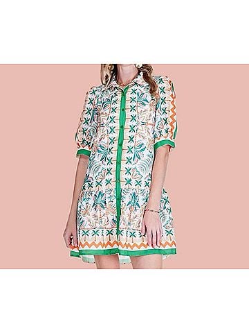 Jade The Tropical Punch Shirt Mini Dress in Green (view 2)