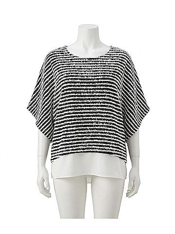 MULTIPLES Boat Neck Poncho Top With Attached Tank in Black (view 1)