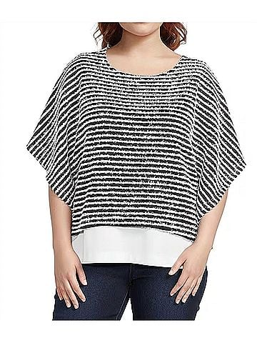 MULTIPLES Boat Neck Poncho Top With Attached Tank in Black (view 2)