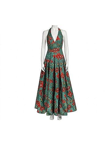 Hutch Women's Azure Romantic Vining Painted Halter Maxi Gown in Blue/Brown Floral (view 1)