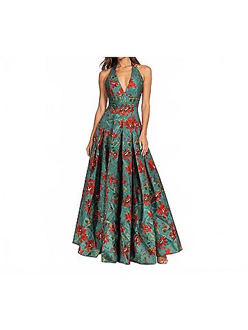 Hutch Women's Azure Romantic Vining Painted Halter Maxi Gown in Blue/Brown Floral (view 2)