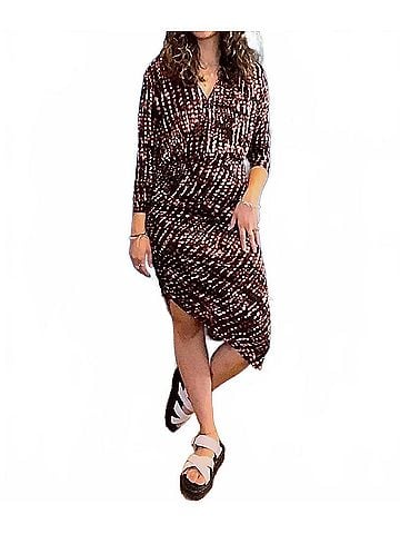 Veronica M. Shirred Long Sleeve Dress in Red (view 2)