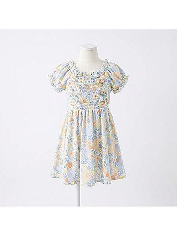 Angel Dear Girls Georgia Floral Bamboo Smocked Twirly Dress in Multi (view 2)