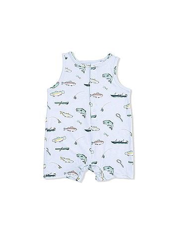 Angel Dear Kids Fishing Bamboo Sleeveless Shortie Romper in Blue (view 1)