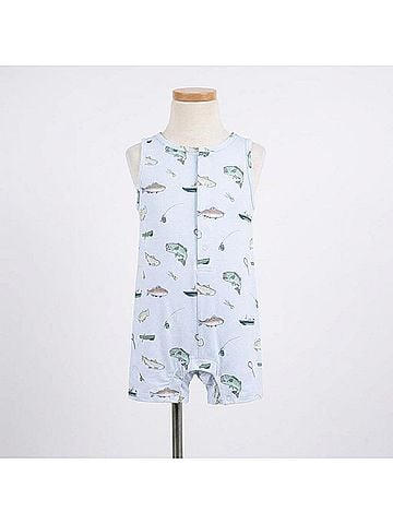 Angel Dear Kids Fishing Bamboo Sleeveless Shortie Romper in Blue (view 2)