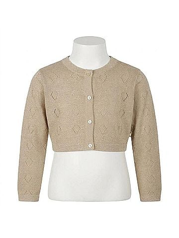 Billie Blush Kids' Ceremony Glitter Knitted Cardigan in Light Beige (view 1)