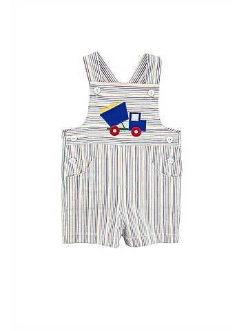 Florence Eiseman Kid's Dump Truck Stripe Seersucker Shortall in Multicolor (view 1)
