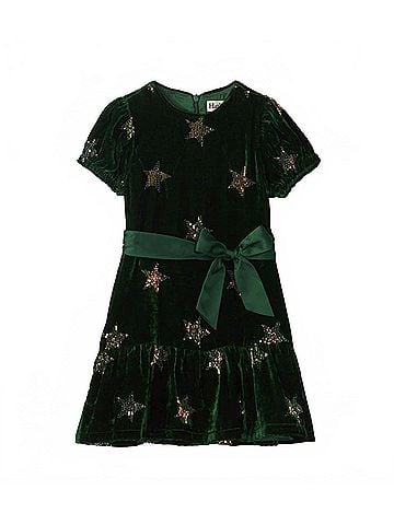 Hatley Kid's Star Sequin Velvet Dress in Green (view 1)