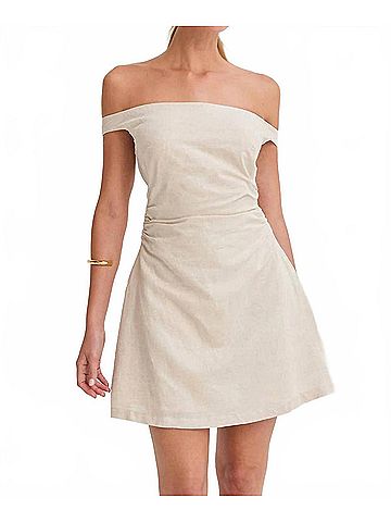 Crescent The Newport Linen Mini Dress in Oatmeal (view 2)