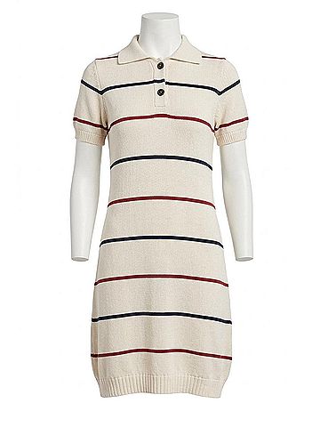 Brunello Cucinelli Striped Cotton Mini Dress in Cream White (view 1)