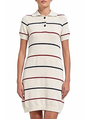 Brunello Cucinelli Striped Cotton Mini Dress in Cream White (view 2)