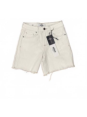 Mica High Rise Distressed Frayed Hem Shorts in Misty White (view 1)